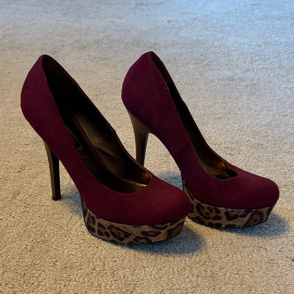 Material Girl Maroon and Animal Print Heels